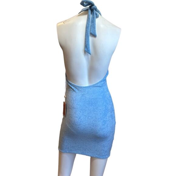 Neena Swim Oh Polly Blue Batch A NS0017 Twist front Halter Terry Cover Up S NWT - Picture 2 of 7